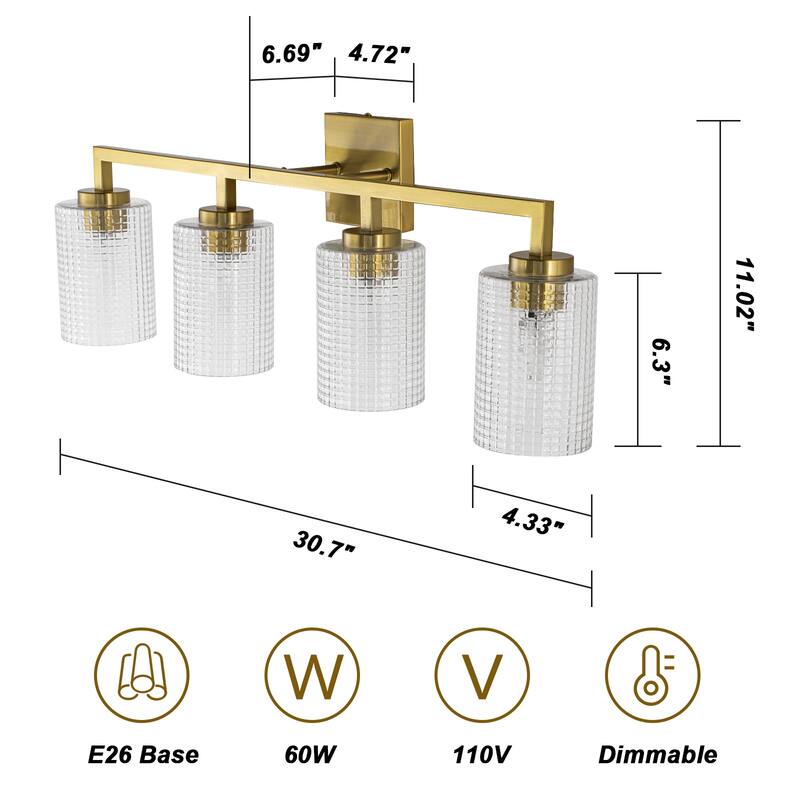 3/4-Light Modern Glass Wall Sconce Bathroom Vanity Light with Grid Glass Shades