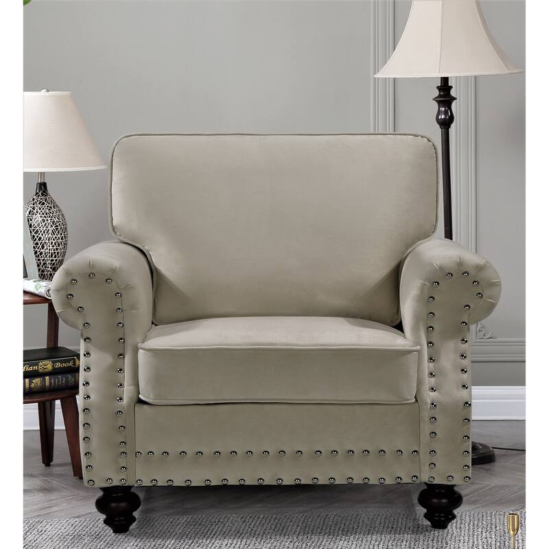 Ramos Nailhead Velvet 3-Piece Set-Loveseat Sofa and Chair