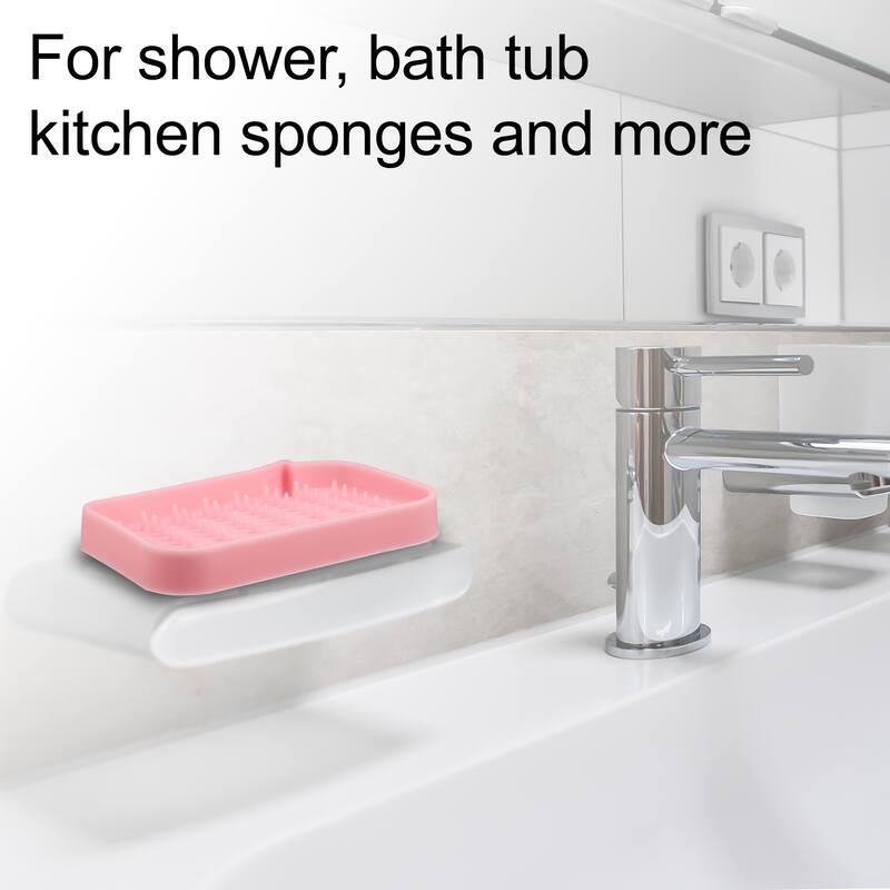 Soap Dish Soap Cleaning Storage for Home Bathroom Kitchen Silicone 2 Pcs - Pink