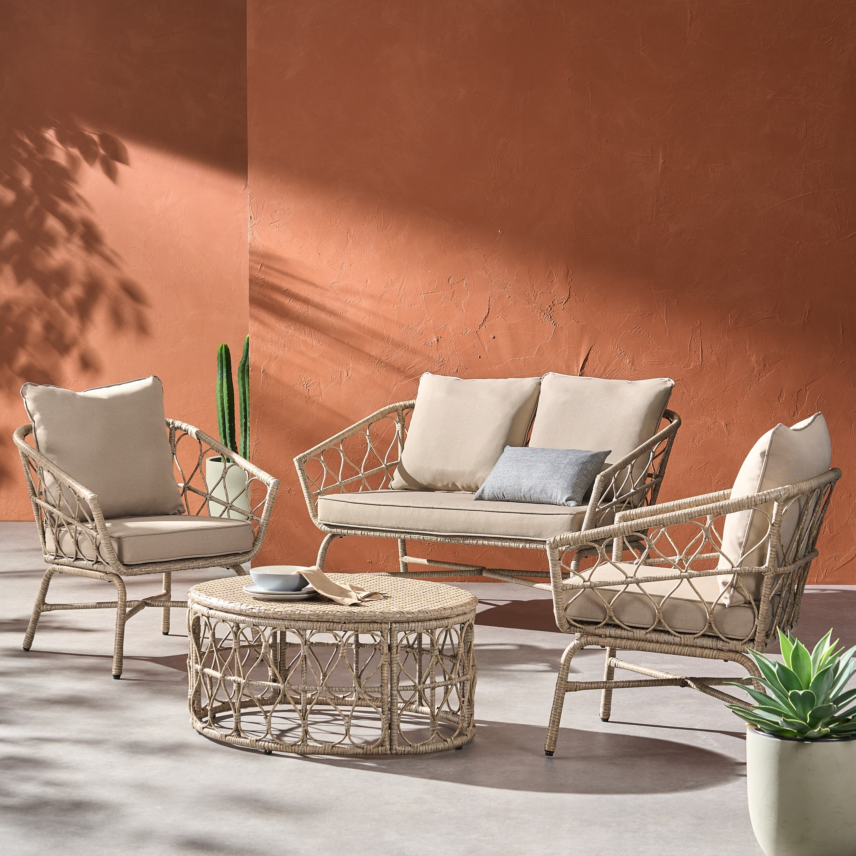 Bruce Outdoor Outdoor Wicker 4 Seater Chat Set with Cushions by Christopher Knight Home Bed Bath Beyond 35684761