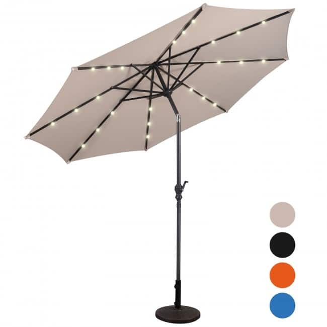 10FT Patio Solar Umbrella LED Patio Market Steel Tilt With Crank Outdoor New - Beige