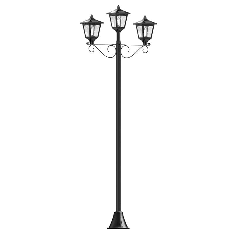 Outdoor 72" Solar Lamp Post LED Triple Head with Dusk to Dawn Sensor for Patio, Walkway, Lawn - Black