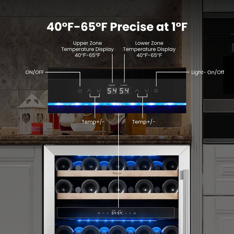 Yeego 23.4 in.52-Bottle Dual Zone Wine Cooler Refrigerator Fridge with Built-In/Freestanding Design
