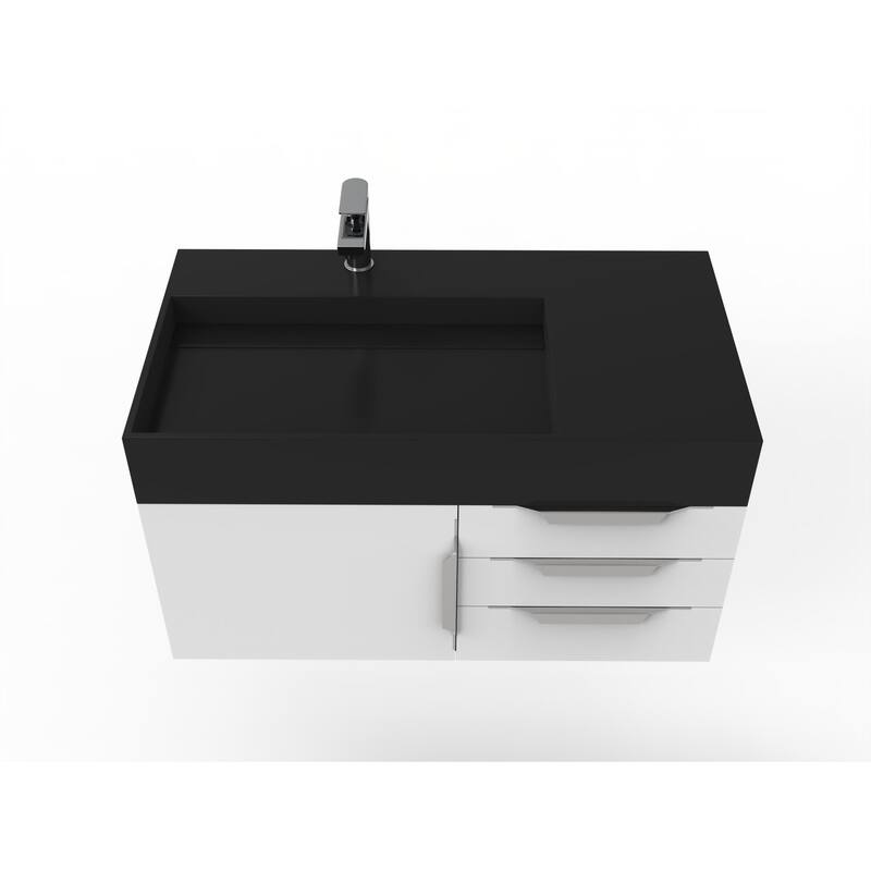 Amazon 36" Wall Mounted Bathroom Vanity Set w/ Black Top