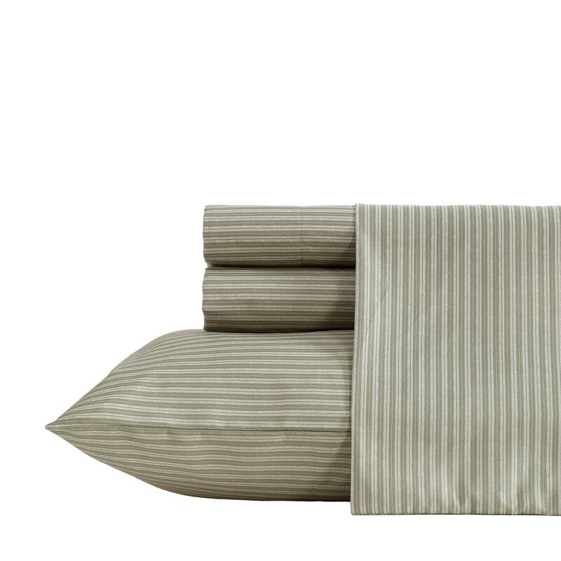 Kenneth Cole Printed 4 Piece Sheet Sets - Twill Stripe Texture Green - Queen