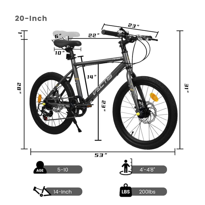 20 Inch Kids Road Bike, Boys & Girls Bicycle Ages 6-12, 7-Speed Steel Frame with Dual Disc Brakes