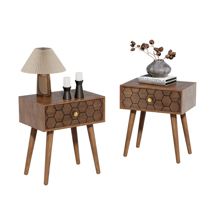 SUNBURY Morden Brown Nightstand with Drawer (Set of 2)