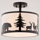 preview thumbnail 10 of 9, Acadia 13-in W Bronze Rustic Semi Flush Mount Ceiling Light White Linen Deer Tree - 13-in W x 11.25-in H x 13-in D