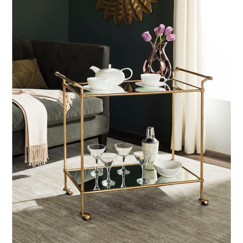 SAFAVIEH Merlene Gold/ Mirror Top Bar Cart - 31" x 18" x 30" - 31Wx18Dx30H - Gold