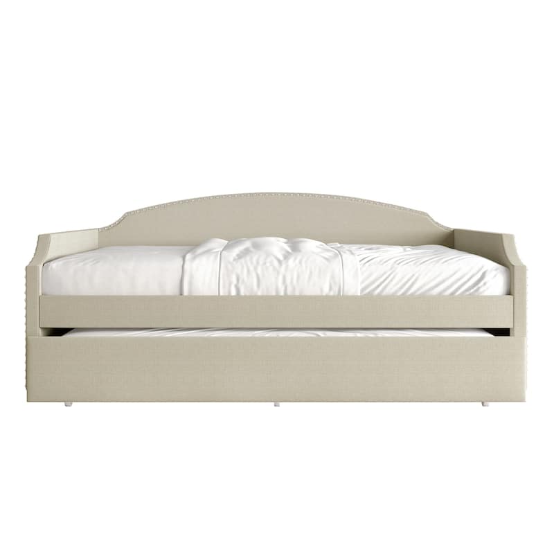 CraftPorch Minimalist Linen Upholstered Twin Daybed with Trundle
