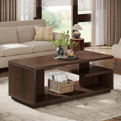 Mid-Century Modern Center Table, 3-Tier Rectangle Wooden Tea Table
