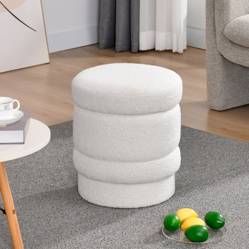 Storage Ottoman, Boucle Upholstered Vanity Stool with Swivel Base