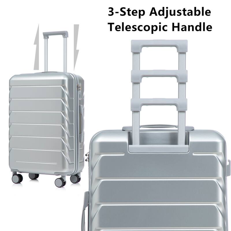 3-Piece, Luggage Sets, Lightweight Luggage with Combination Lock and 4 Swivel Wheels, for Boarding Travel, Silver