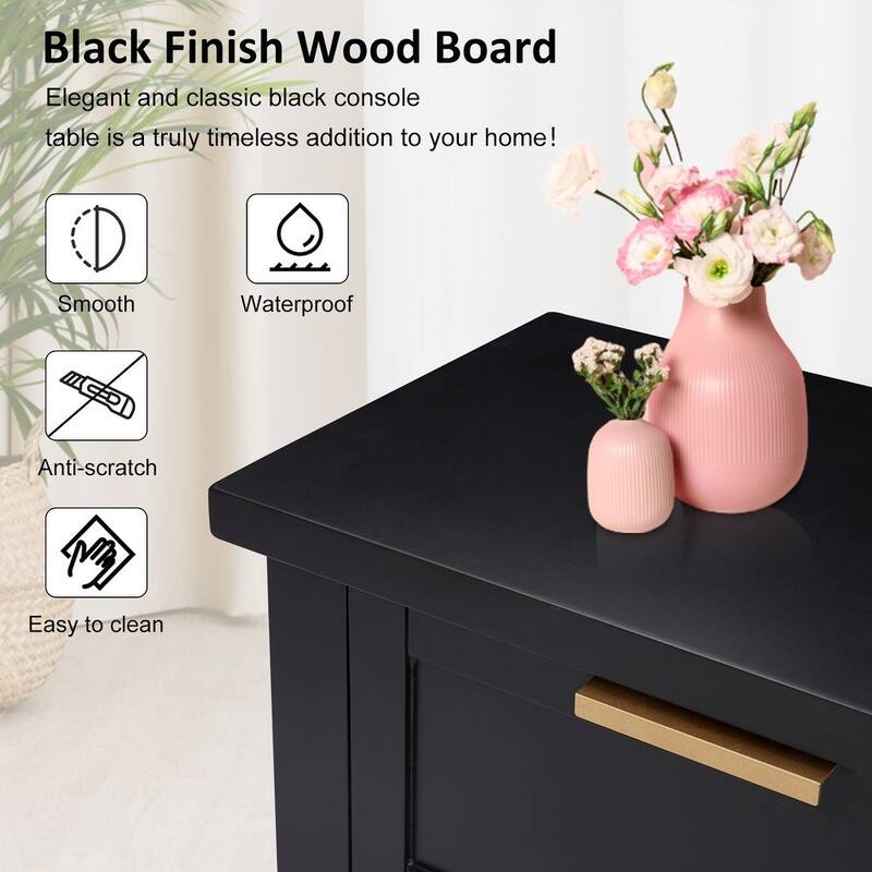 Kinbor Modern Console Table with 4 Drawers, Narrow Long Sofa Table with Open Shelf, Entryway Wood Console Table with Storage