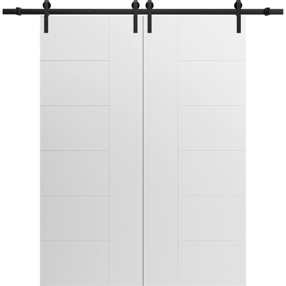 Modern Double Barn Door / Mela 0716 Painted White / 13FT Silver Rail Track Set / Solid Panel Interior Doors