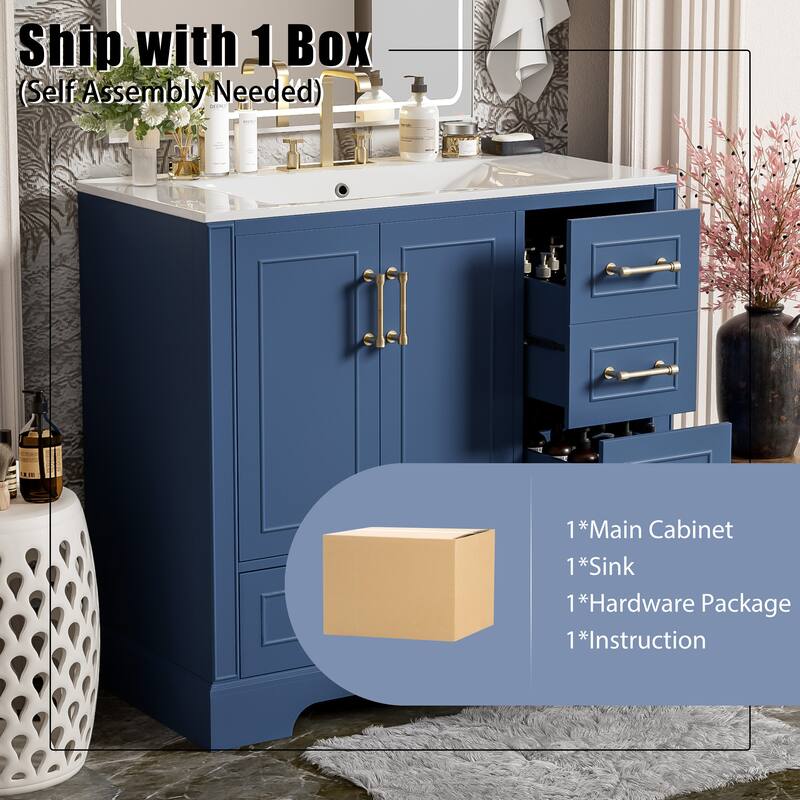 36" Traditional Bathroom Vanity with Ceramics Sink