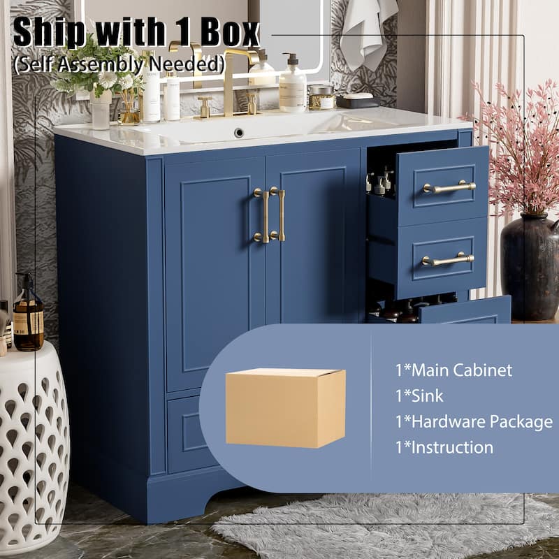 Bathroom Vanity with Resin Sink, Bathroom Vanity Set with 4 Drawers, Bathroom Storage Cabinet with 2 Soft Close Doors