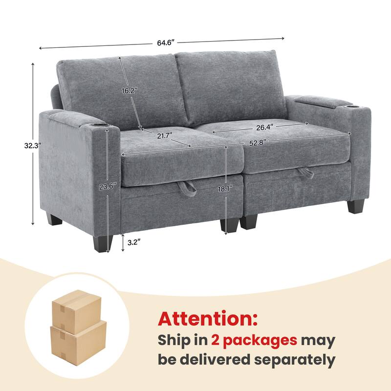 Chenille Sectional Sofa, Hidden Storage & Modular Design