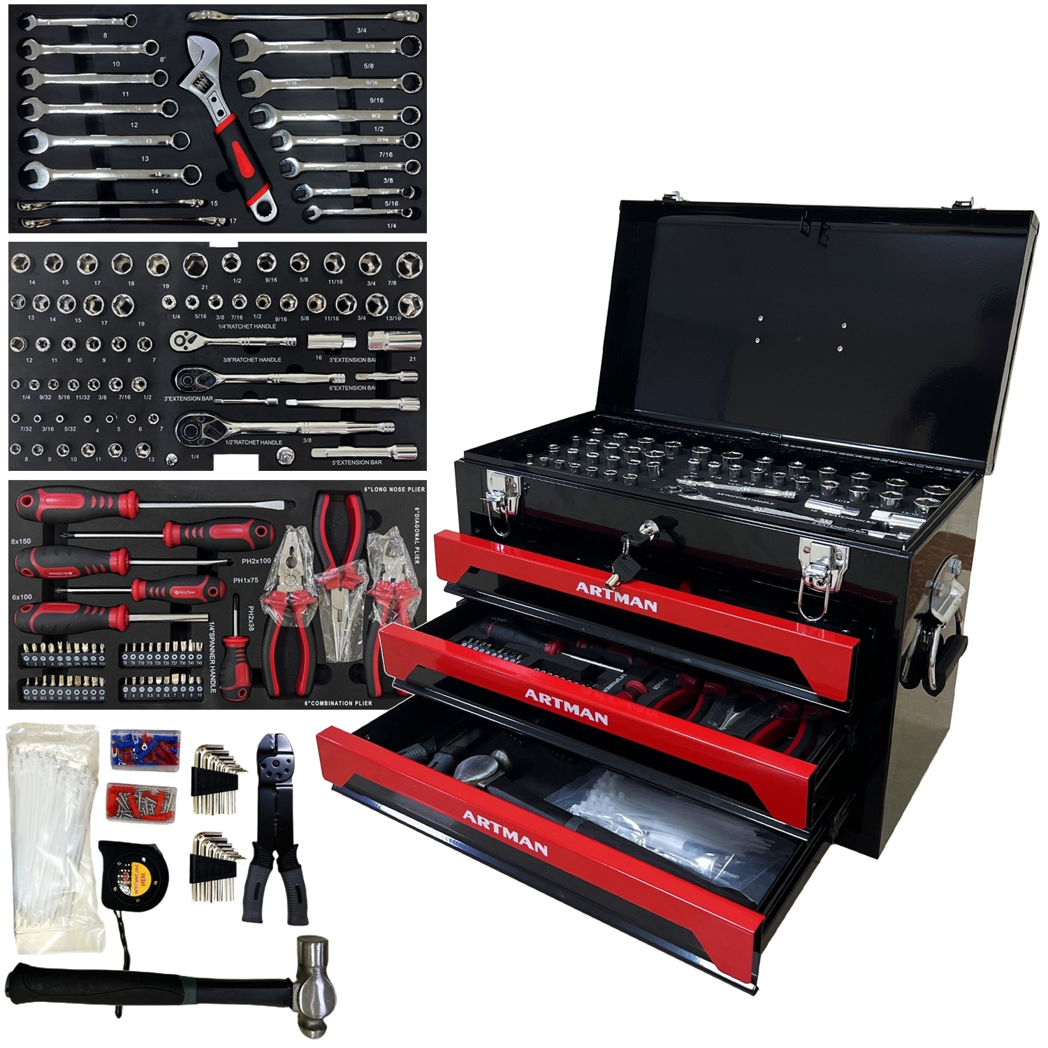 Mechanic Tool Set Kits, 439 Pieces, Hand Box Set in Metal, 3