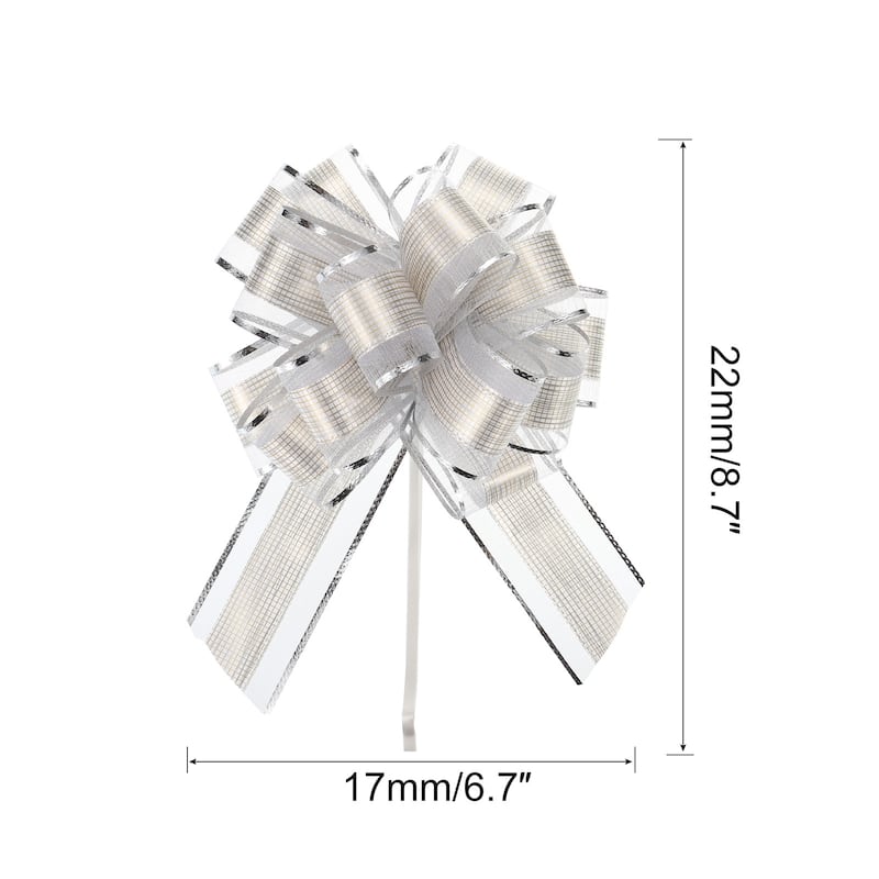 10pcs 7 Inch Large Pull Bow Gift Wrapping Bows Ribbon Organza - Silver - 7 Inch