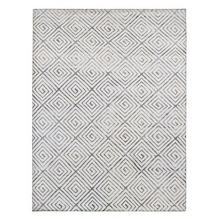 Shahbanu Rugs Ivory, Roman Key Squares Design, Hand Knotted, Pure Silk ...