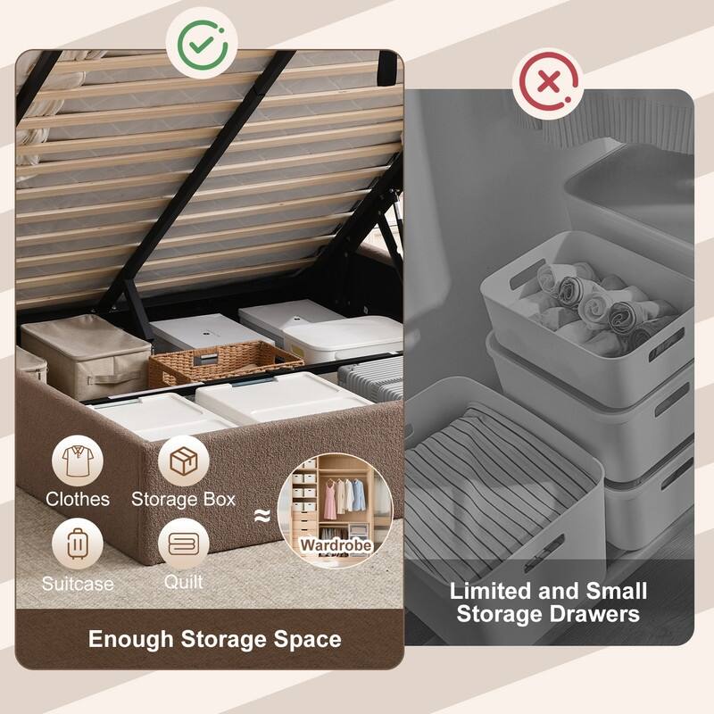 Modern Upholstered Lift-Up Storage Platform Bed with Headboard