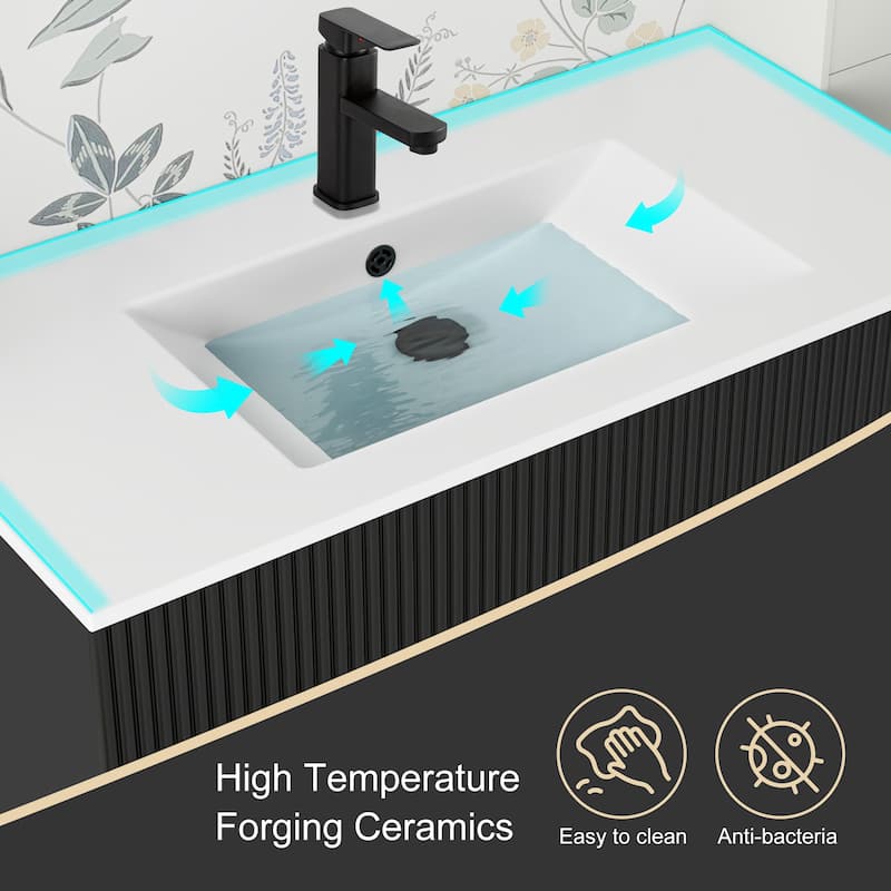 30"/36"/48" Single Bathroom Vanity Set with Drop in Sink Top with Wave Lines