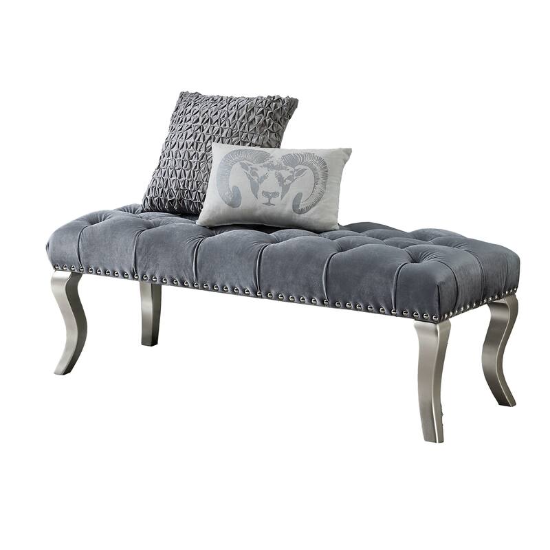 Tufted Fabric Upholstered Bench with Nailhead Trim