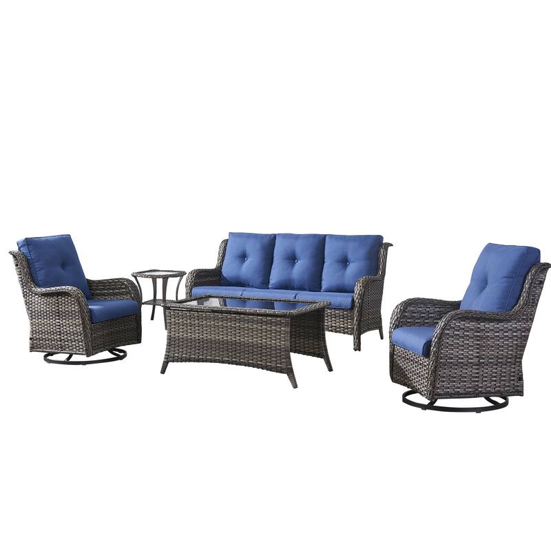 Pocassy 5 Pieces Outdoor 4 Inch Sofa Swivel Chairs Table