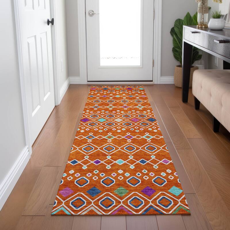 Machine Washable Indoor/ Outdoor Global Contempory Chantille Rug