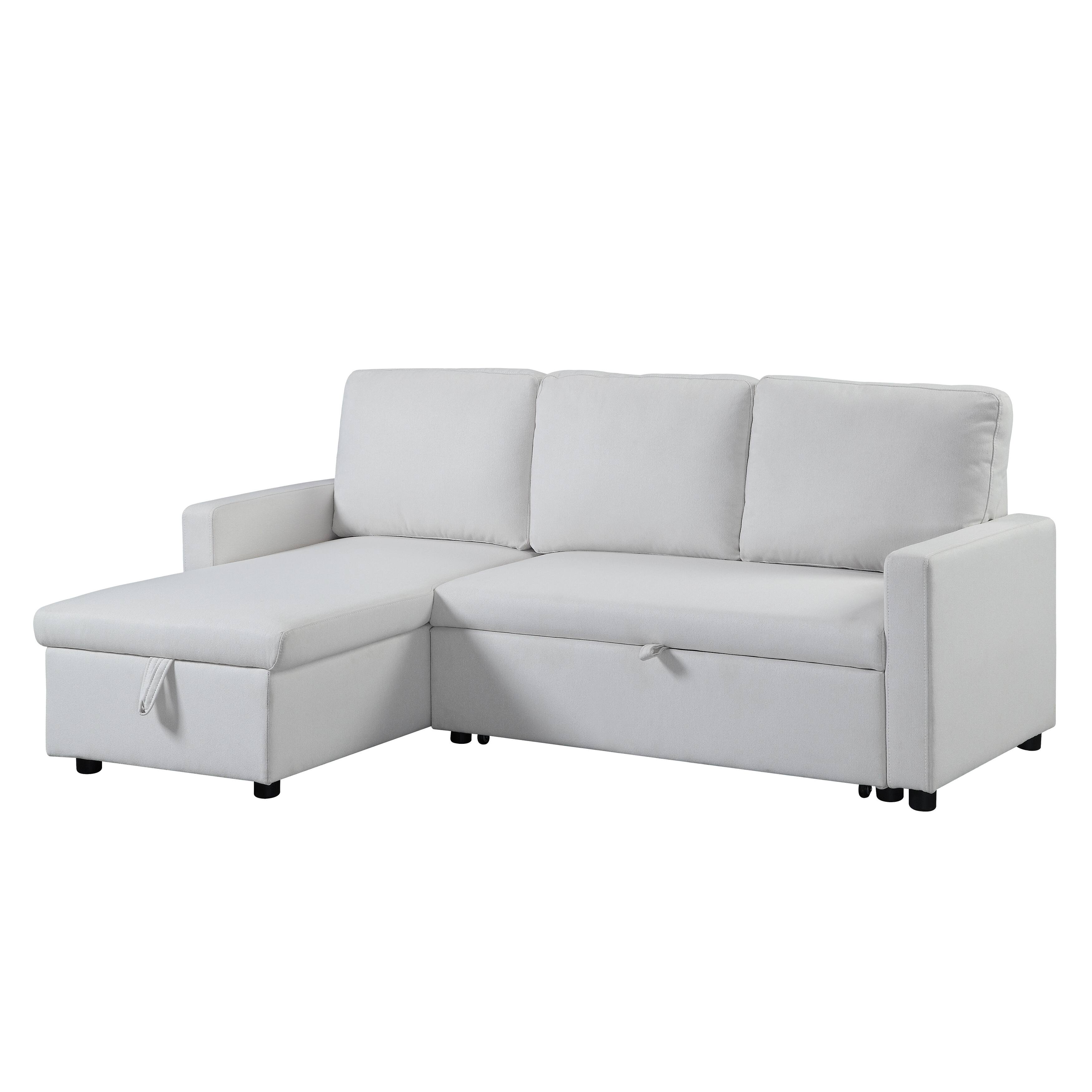 White Fabric Wooden Sleeper Sectional Sofa with PullOut Bed