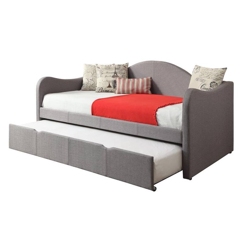 Linon Seraphina Grey Upholstered Daybed with Trundle