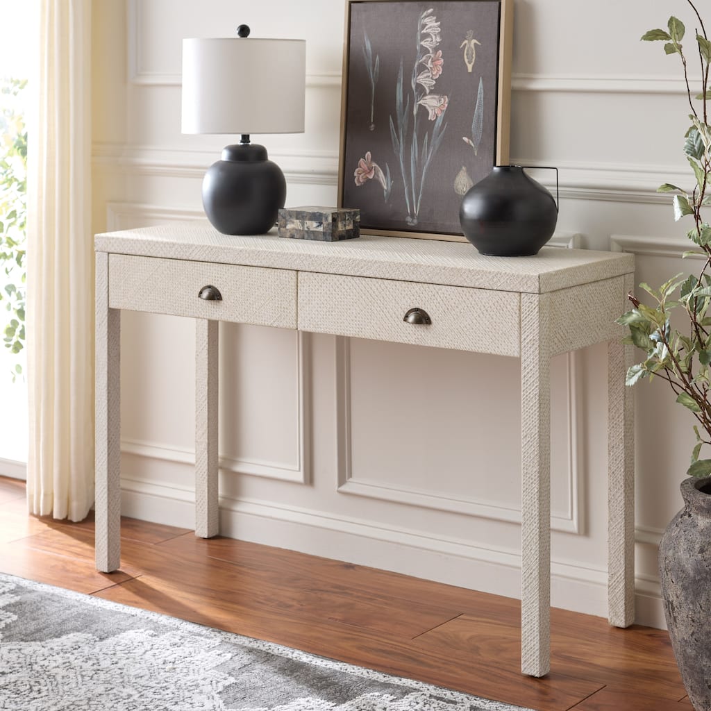 SAFAVIEH Apis 2-Drawer Console Table with Handwoven Pandan Panels - 47"W x 15"D x 30"H