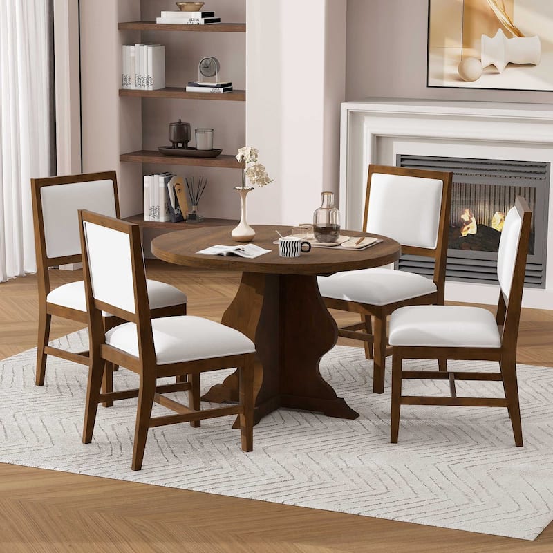 Roomfitters Farmhouse Extendable Dining Table, 4 Upholstered Chairs, 5-Piece Kitchen Furniture