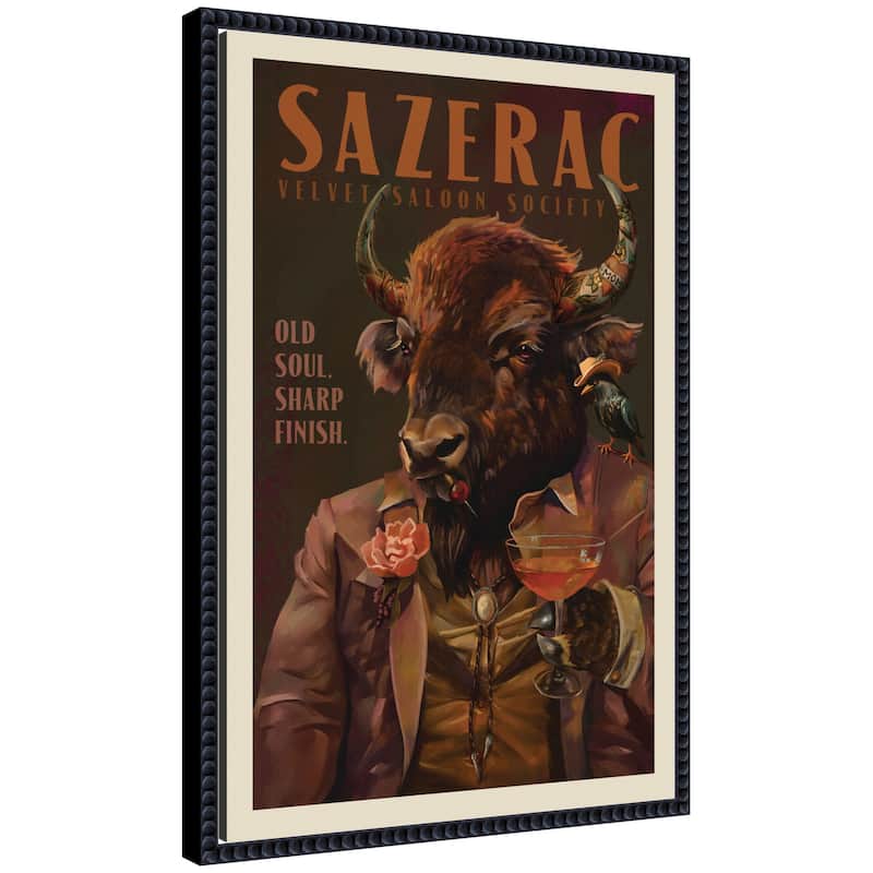 Kate and Laurel WG Sazerac Bison Buffalo by The Whiskey Ginger Framed Canvas Wall Art Print - 16x23 - Black