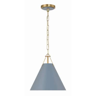 Xavier 1 Light Vibrant Gold and Blue Mini Pendant - 12"W x 12"H x 12"D