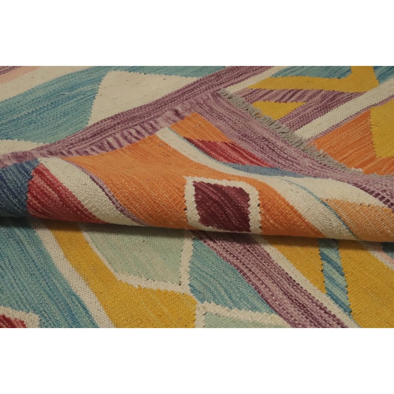 Hand Woven Oriental 100% Wool Carpet Southwestern Tribal Multi-Colored Kilim Area Rug - 9' 10'' X 8' 3''