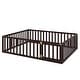 preview thumbnail 12 of 30, Queen Size Wood Floor Bed w/ Fence & Door Upholstered Bed Frame