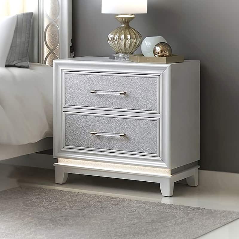 Roundhill Furniture Galaxy 2-Drawer Bedroom Nightstand with LED Lights in Pearlized White