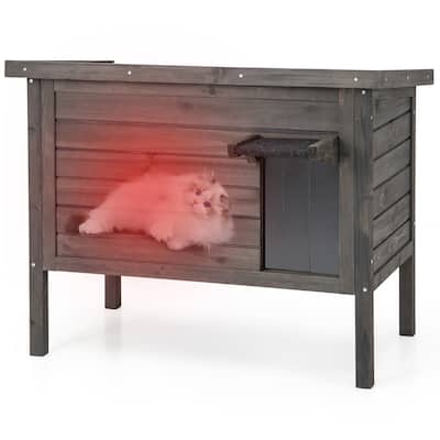 Gymax Insulated Wooden Cat House w/ All-Round Foam Insulated Double