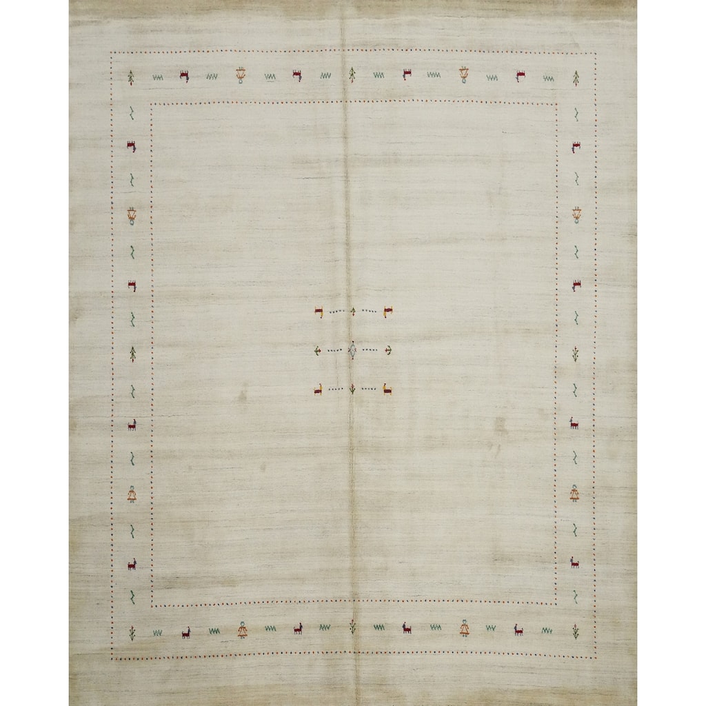 Hand Knotted Oriental 100% Wool Carpet Tribal Animal Pictorial Yellow & Gold Gabbeh Area Rug - 9' 11'' X 9' 11''