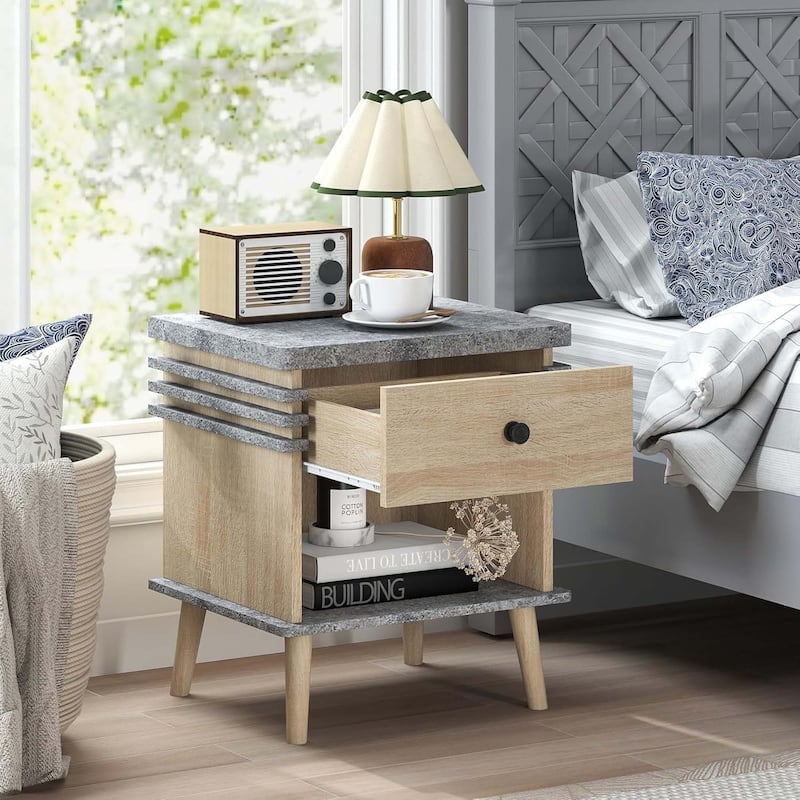 Bedside Table Color Blocking Sofa Side End Table Marble Night Stand