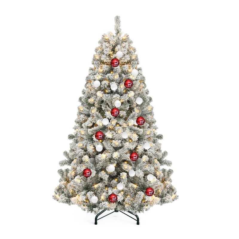 6/7.5/9 FT Pre-Lit Frosted Pine Artificial Christmas Tree with LED Lights - 6 Foot - Flocked White