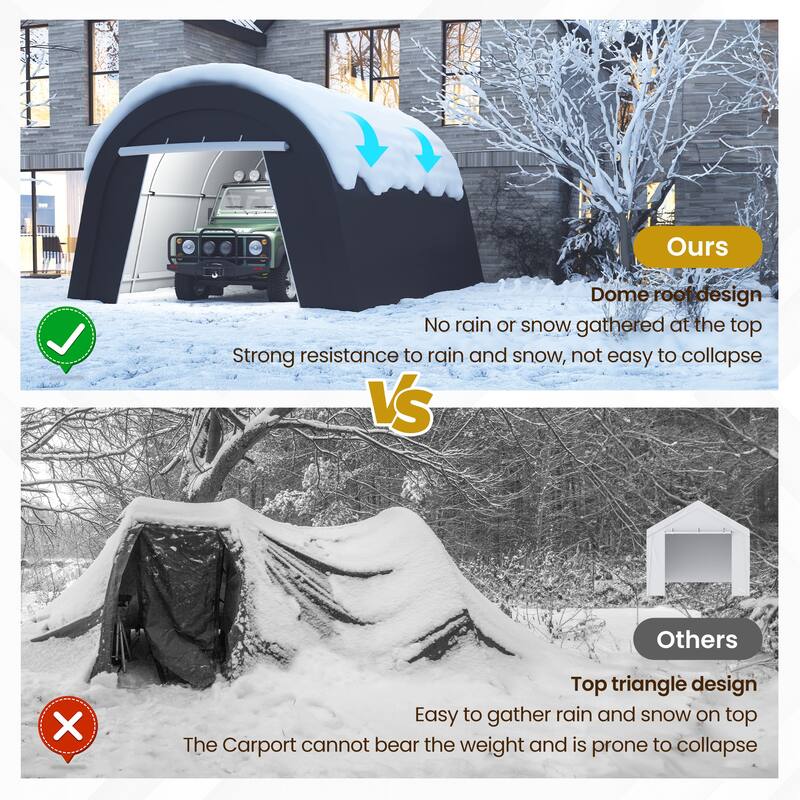 10' x 15'Portable Domed Carport with 2 Roll-up Doors
