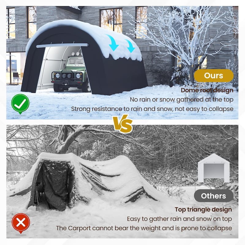 10' x 20'Portable Domed Carport with 2 Roll-up Doors