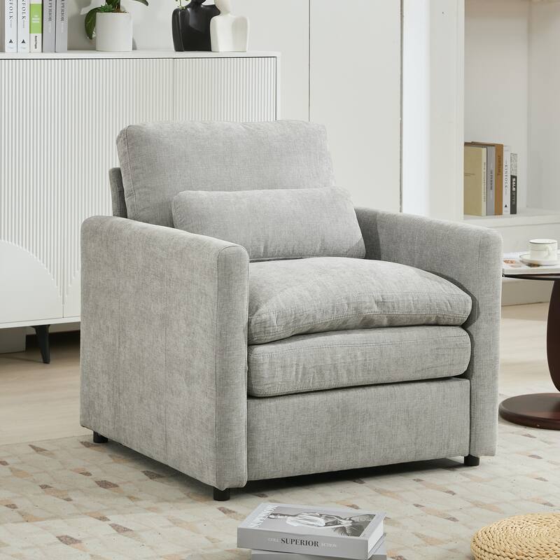 31.9" Oversized Comfy Light Grey Chenille Armchair for Living Room
