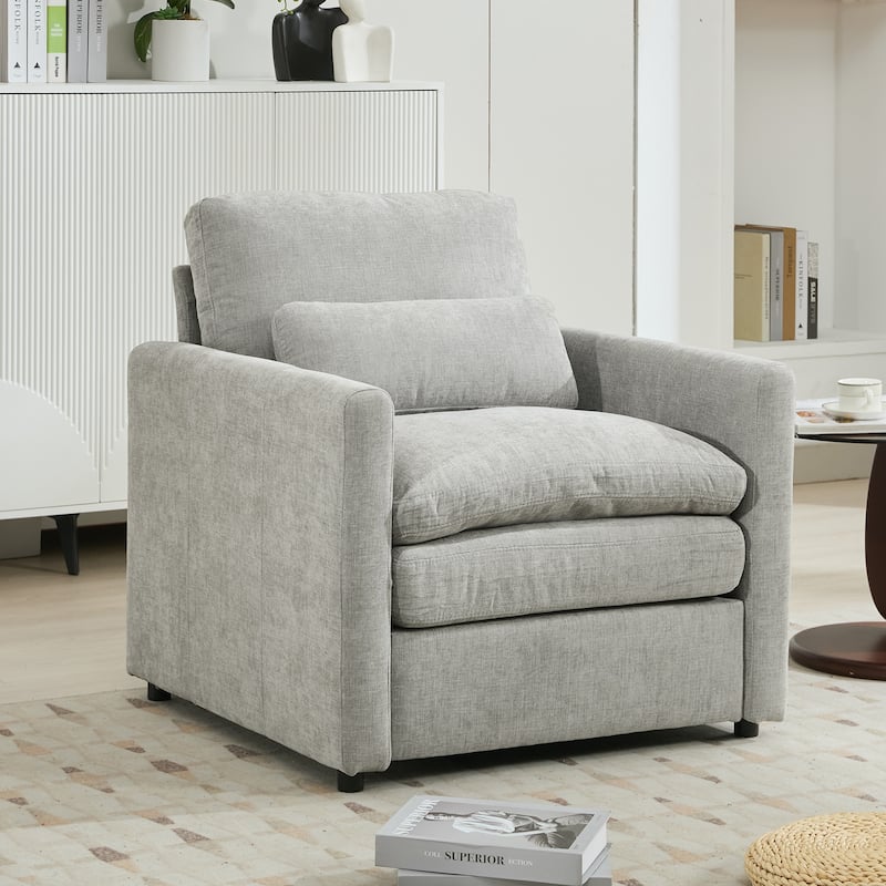 Oversized Chenille Fabric Cloud Sofa, Ergonomic Upholstered Lounge Armchair, Single Sofa Chair with Plush Cushion