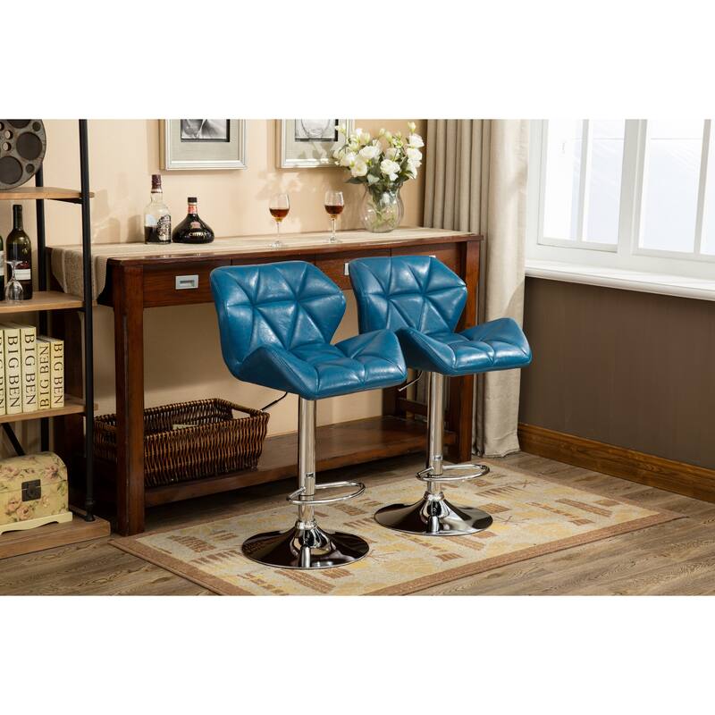 Contemporary Tufted Adjustable Height Hidraulic Bar Stools, Set of 2