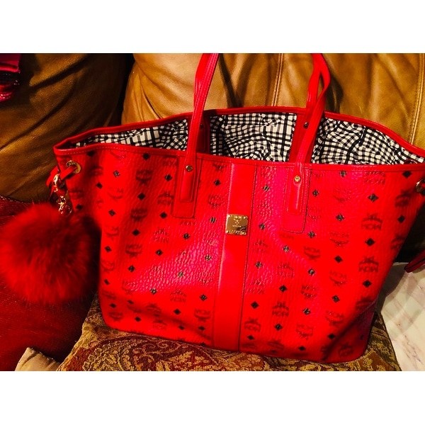 red mcm tote bags