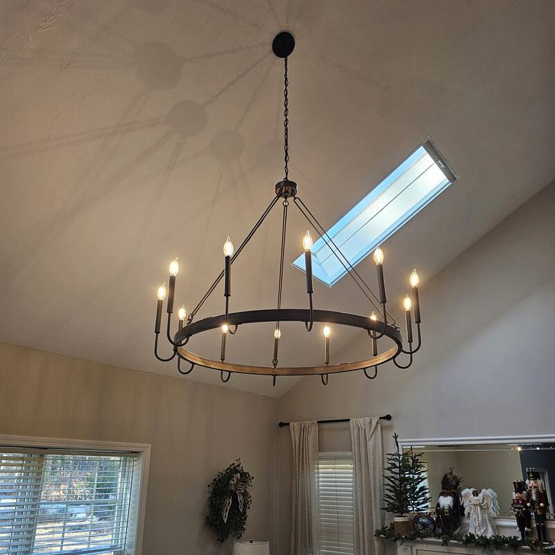 Kiro 12-light 46In Farmhouse Candle Wagon Wheel Chandelier with UL Certified